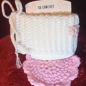 Valentines Coffee Mug Cozy/Koozie Sleeve W/Pink Coaster